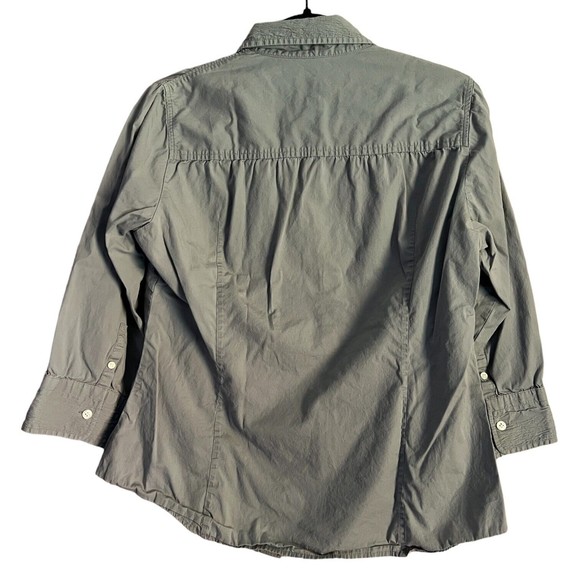 J Crew Womens Medium Solid Gray 3/4 Sleeve Button Up Shirt Textured Collar M - Picture 2 of 12